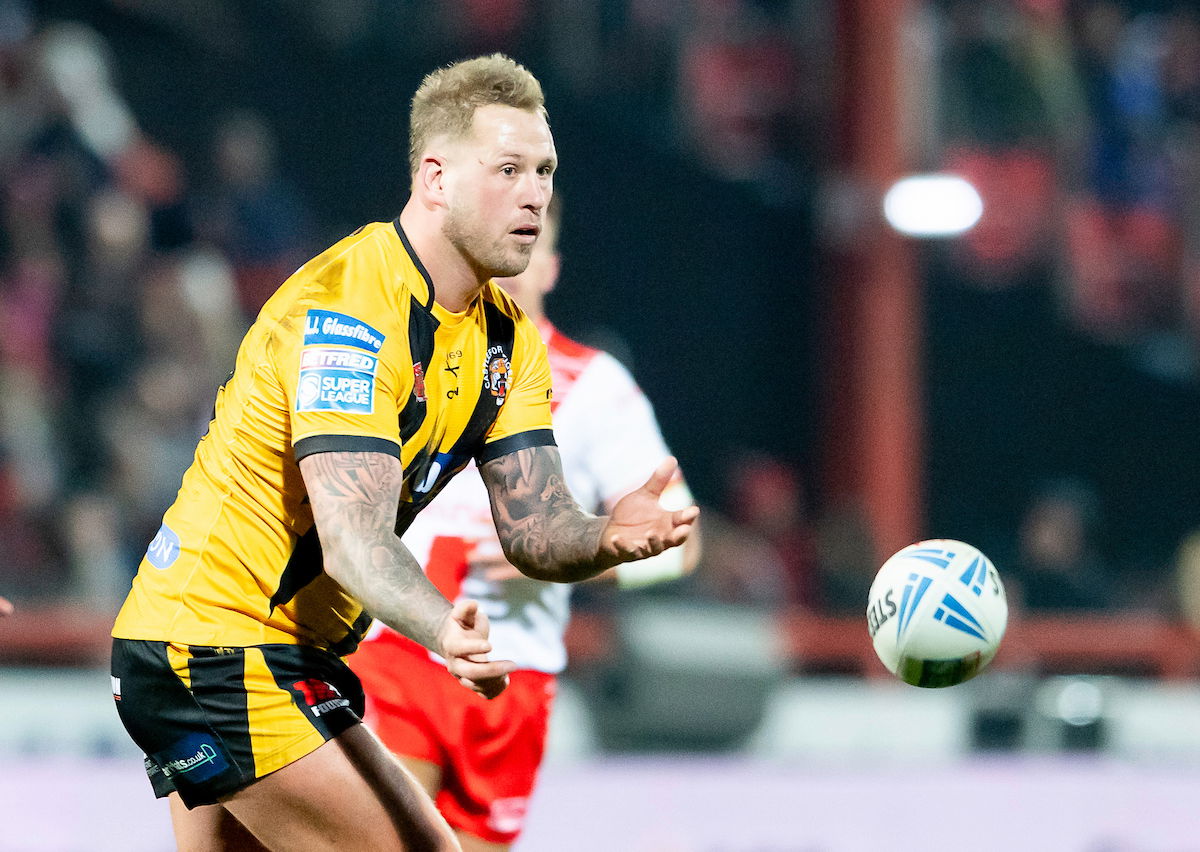 Castleford Tigers veteran Joe Westerman passes the ball