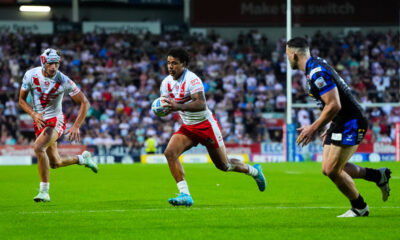 St Helens fullback Tristan Sailor in action