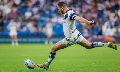 Wakefield Trinity fullback Max Jowitt takes a kick