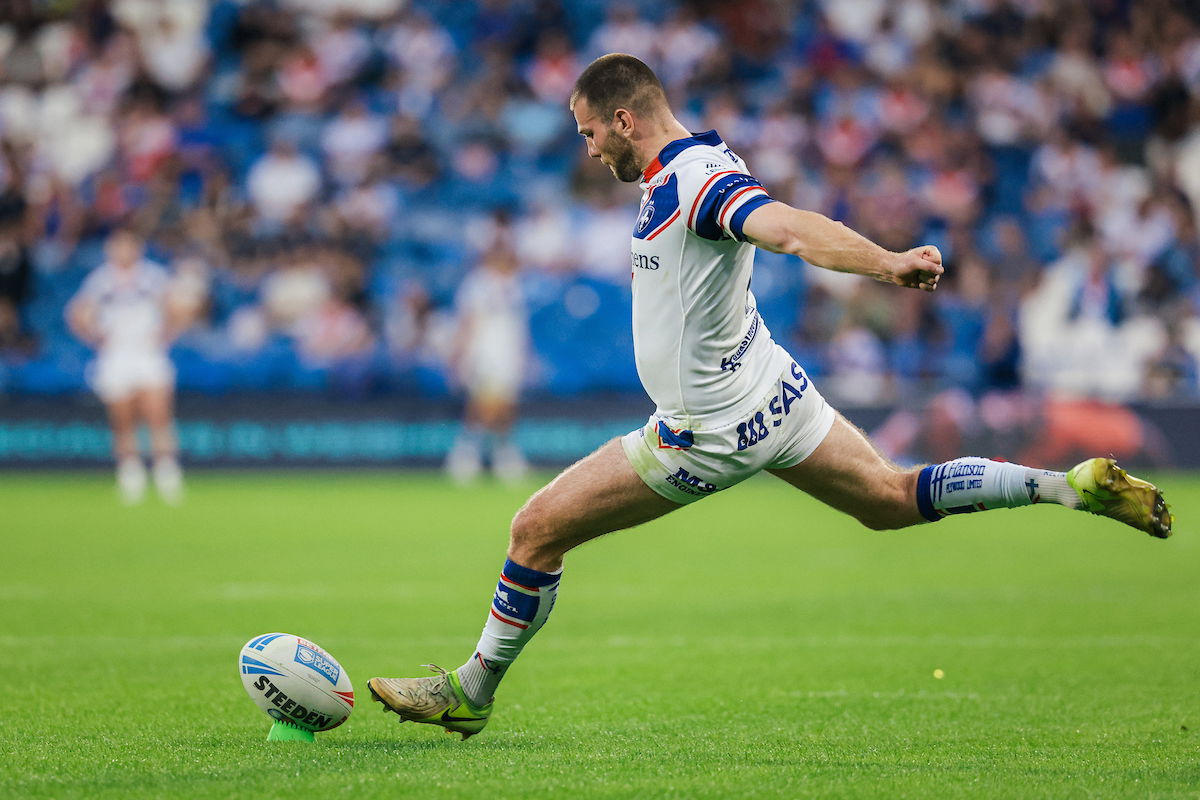 Wakefield Trinity fullback Max Jowitt takes a kick