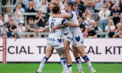 Wakefield Trinity celebrate a team try