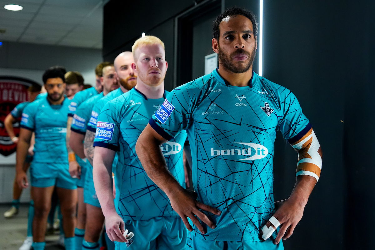 Huddersfield Giants captain Leroy Cudjoe leads his side out of the tunnel