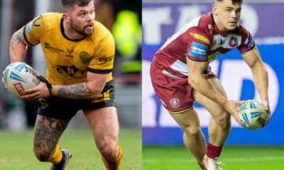 Castleford Tigers Liam Hood and Wigan Warriors Tom Forber