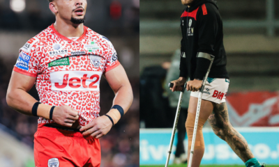 St Helens Jake Wingifeld and Leigh Leopards Umyla Hanley